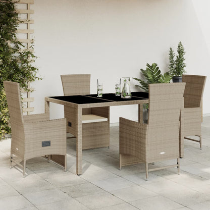 Ensemble à manger de jardin avec coussins 5pcs Beige poly rotin