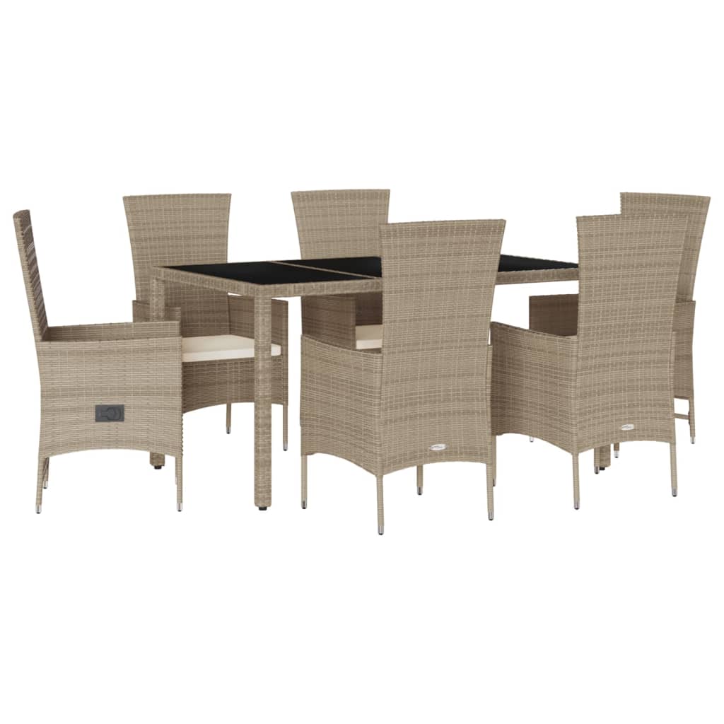 Ensemble à manger de jardin et coussins 7 pcs beige poly rotin