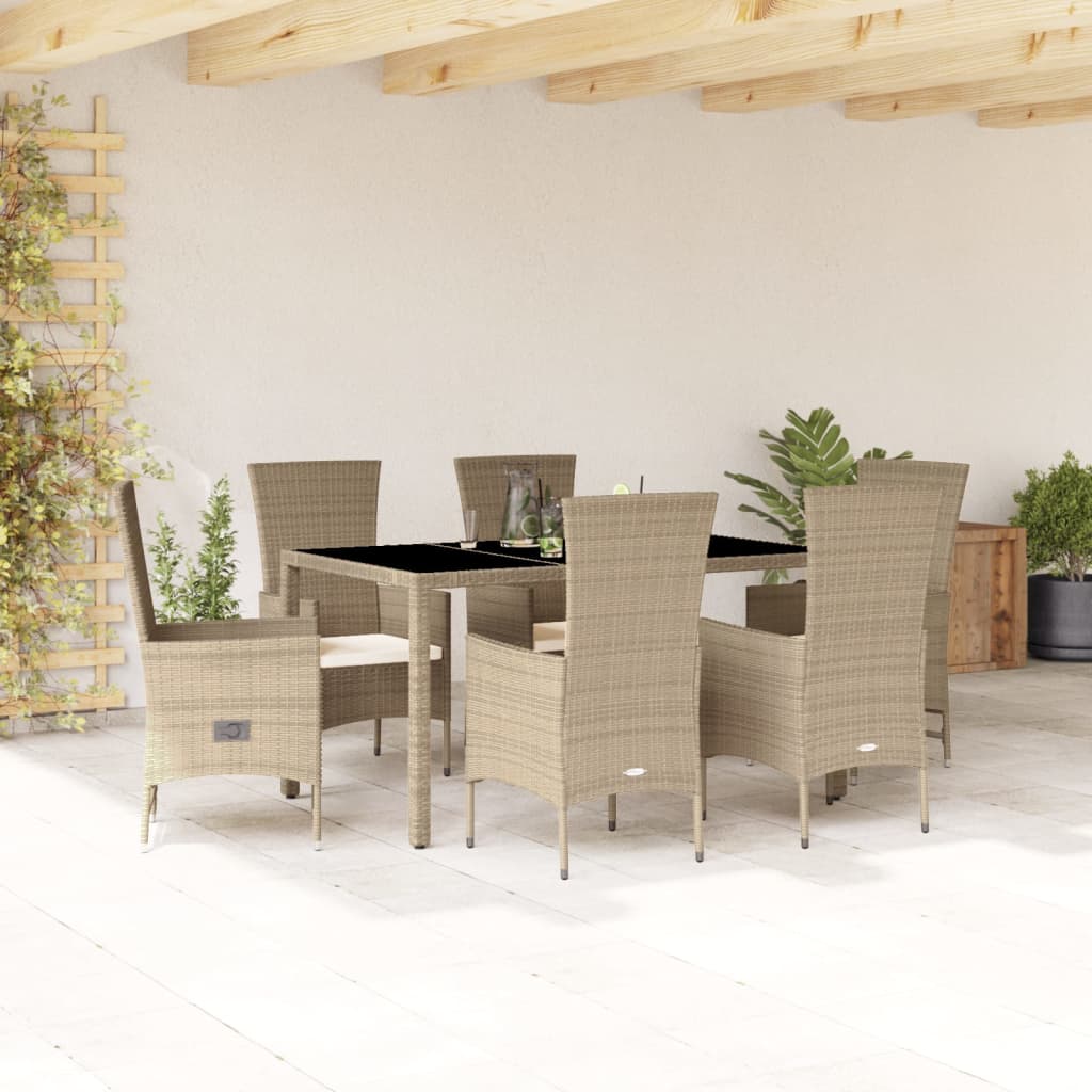 Ensemble à manger de jardin et coussins 7 pcs beige poly rotin