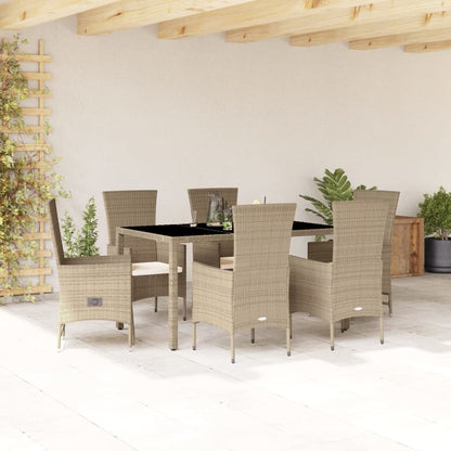 Ensemble à manger de jardin et coussins 7 pcs beige poly rotin