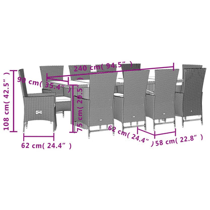 Ensemble à manger de jardin et coussins 11 pcs beige poly rotin