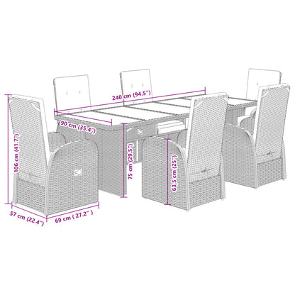 Ensemble à manger de jardin et coussins 7 pcs gris rotin