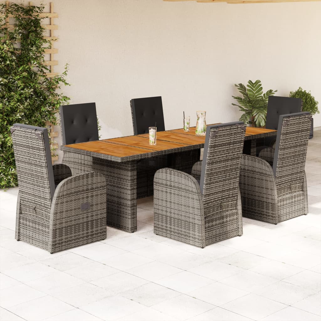 Ensemble à manger de jardin et coussins 7 pcs gris rotin