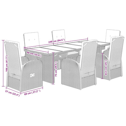 Ensemble à manger de jardin et coussins 7 pcs gris rotin