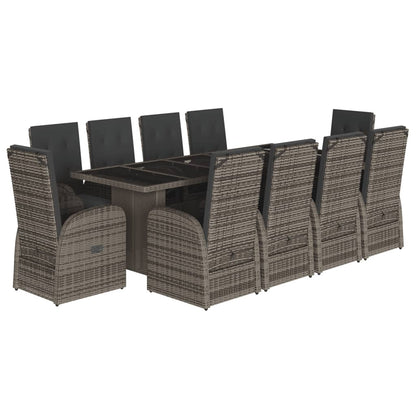 Ensemble à manger de jardin 11pcs avec coussins gris poly rotin