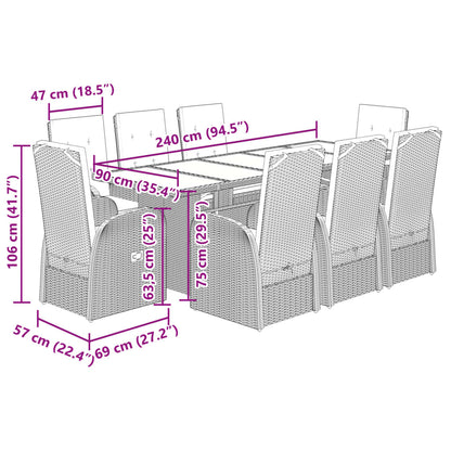 Ensemble à manger de jardin 9 pcs coussins gris résine tressée