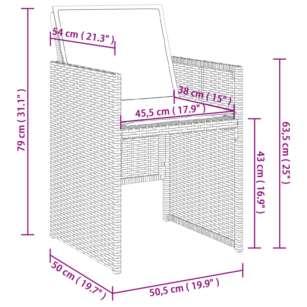 Ensemble à manger de jardin 5 pcs et coussins marron poly rotin