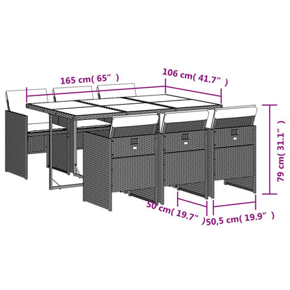 Ensemble à manger de jardin coussins 7pcs Noir Résine tressée