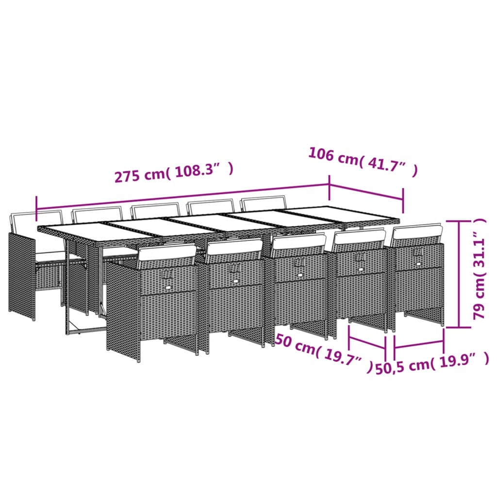 Ensemble à manger de jardin et coussins 11 pcs marron rotin