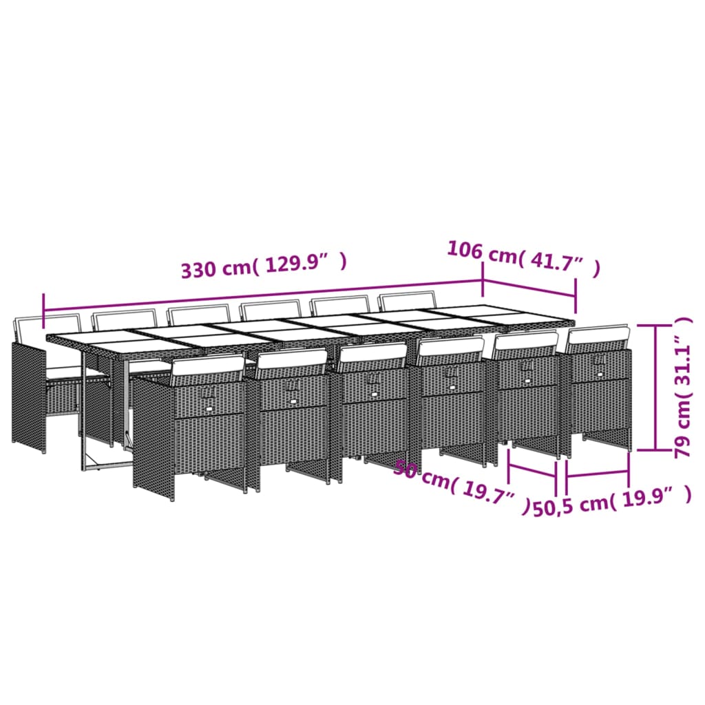 Ensemble à manger de jardin avec coussins 13 pcs marron rotin