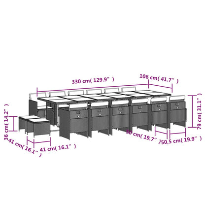 Ensemble à manger de jardin 17 pcs coussins noir résine tressée