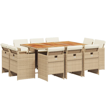 Ensemble à manger de jardin et coussins 11 pcs beige poly rotin