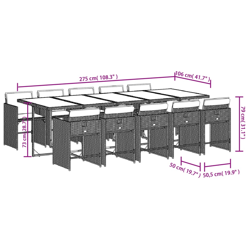 Ensemble à manger de jardin et coussins 11 pcs marron rotin