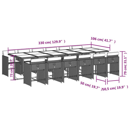 Ensemble à manger de jardin avec coussins 13 pcs marron rotin