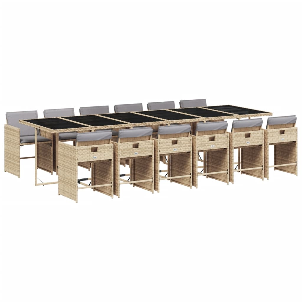 Ensemble à manger de jardin coussins 13 pcs mélange beige rotin