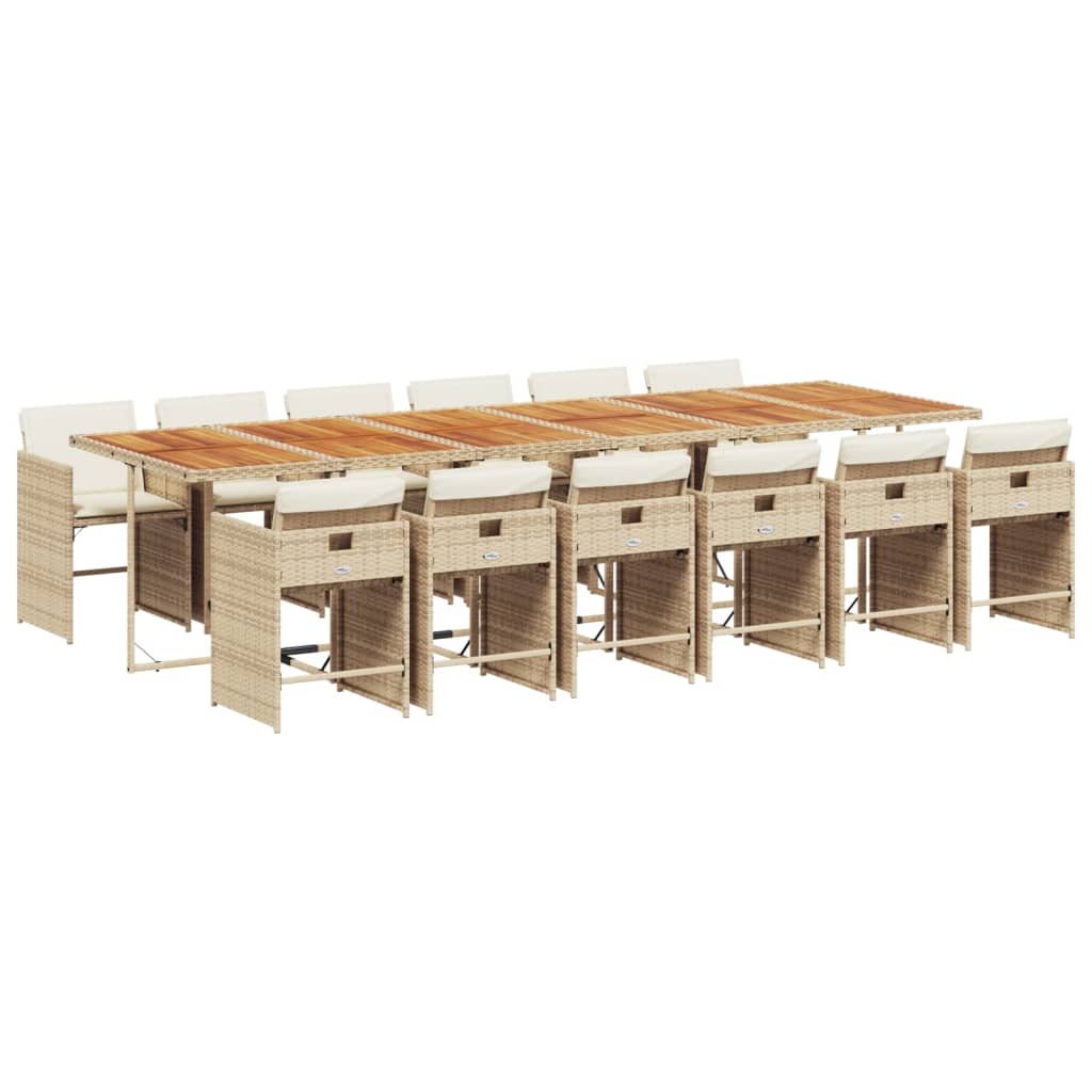 Ensemble à manger de jardin et coussins 13 pcs beige