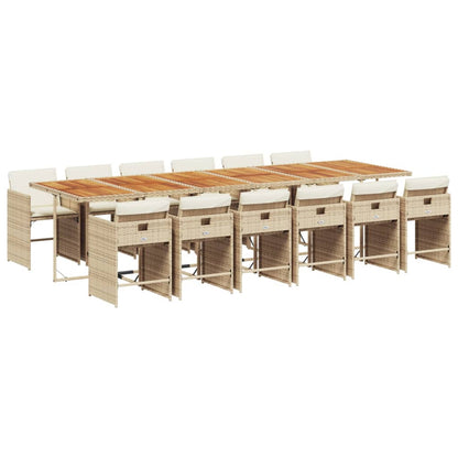 Ensemble à manger de jardin et coussins 13 pcs beige