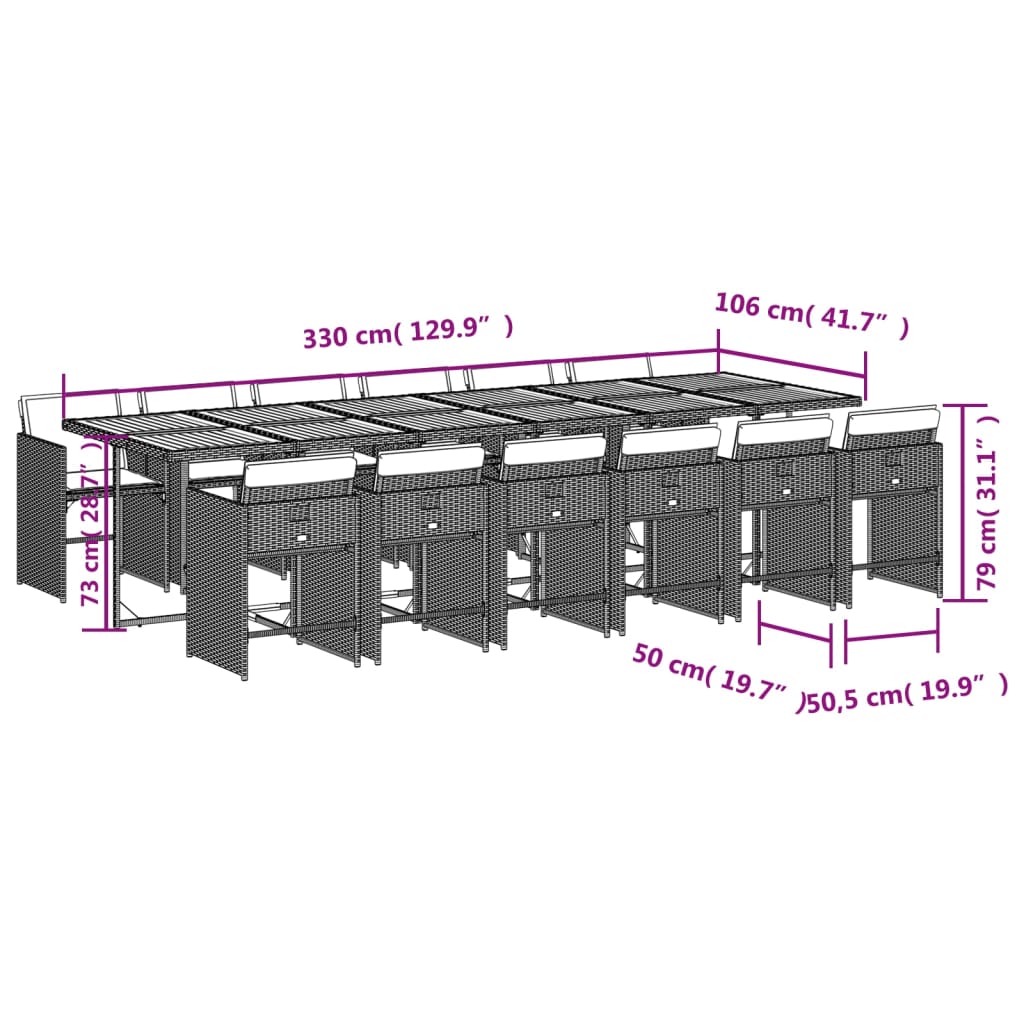 Ensemble à manger de jardin et coussins 13 pcs beige