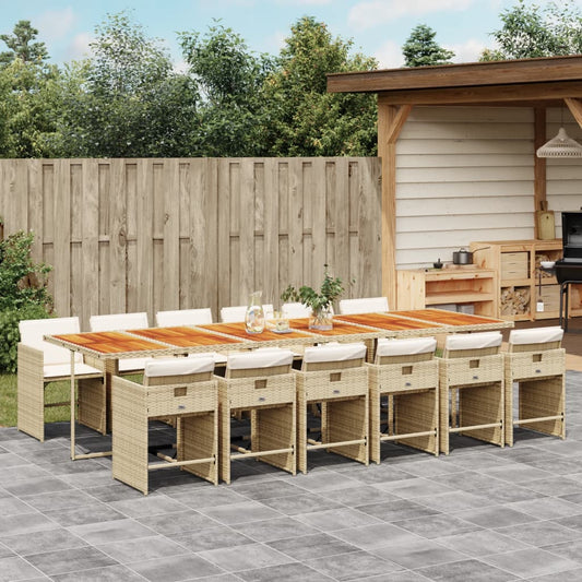 Ensemble à manger de jardin et coussins 13 pcs beige