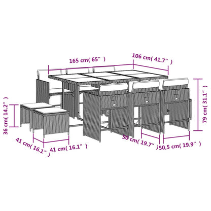 Ensemble à manger de jardin et coussins 11 pcs mélange beige