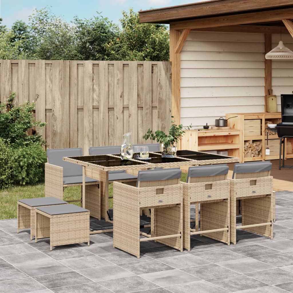 Ensemble à manger de jardin et coussins 11 pcs mélange beige