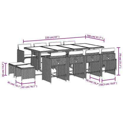 Ensemble à manger de jardin avec coussins 13 pcs marron rotin