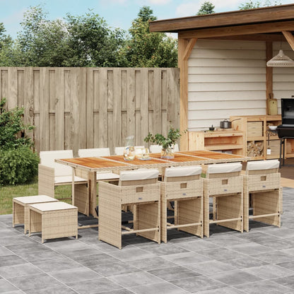 Ensemble à manger de jardin et coussins 13 pcs beige