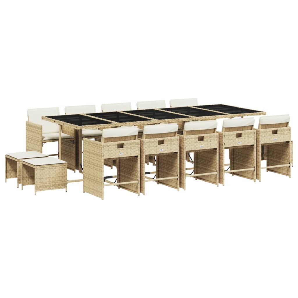 Ensemble à manger de jardin et coussins 15 pcs beige