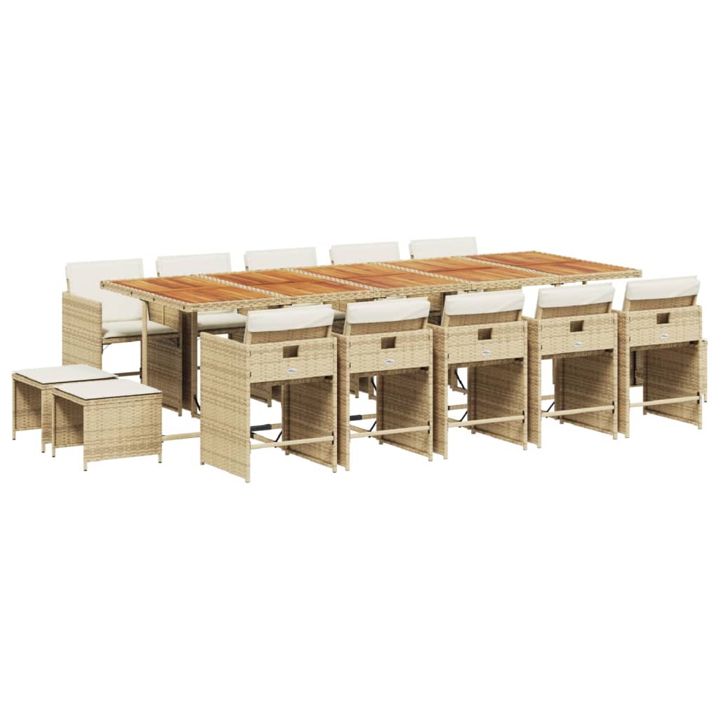 Ensemble à manger de jardin et coussins 15 pcs beige