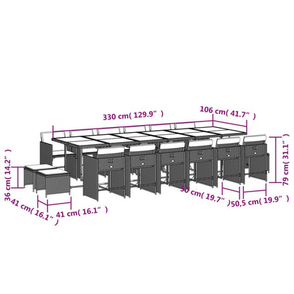 Ensemble à manger de jardin et coussins 17 pcs marron rotin