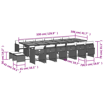 Ensemble à manger de jardin 17 pcs coussins noir résine tressée