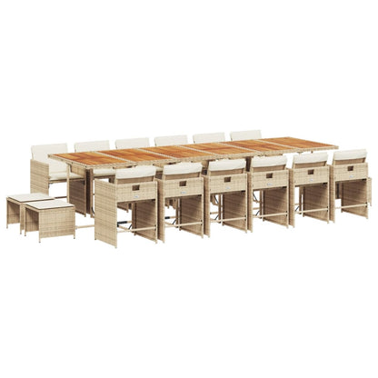 Ensemble à manger de jardin et coussins 17 pcs beige