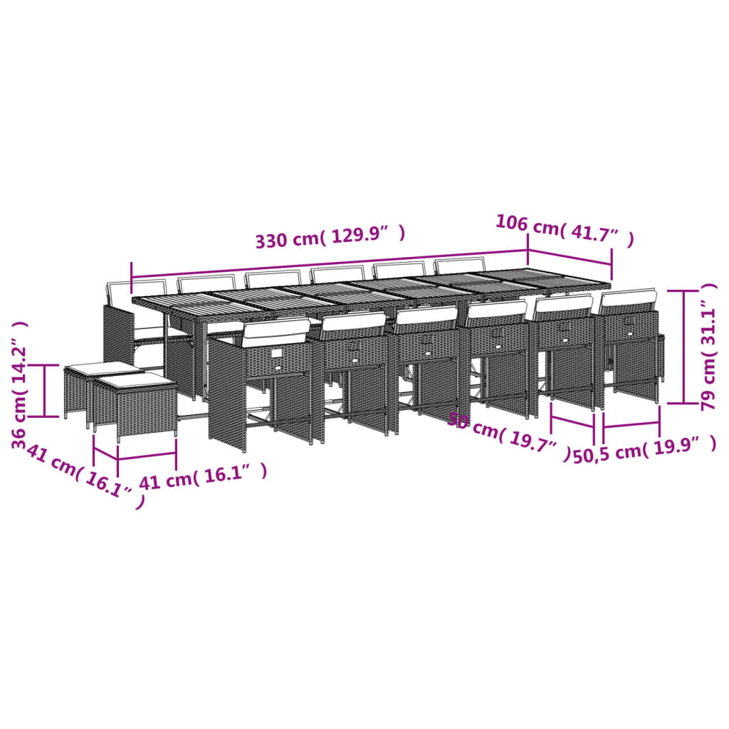 Ensemble à manger de jardin et coussins 17 pcs beige