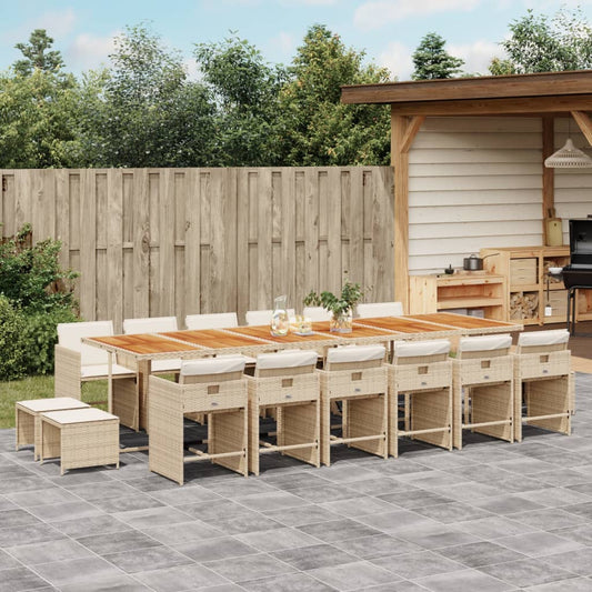 Ensemble à manger de jardin et coussins 17 pcs beige