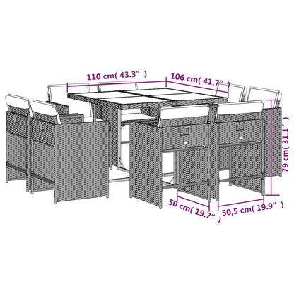 Ensemble à manger de jardin et coussins 9 pcs mélange beige