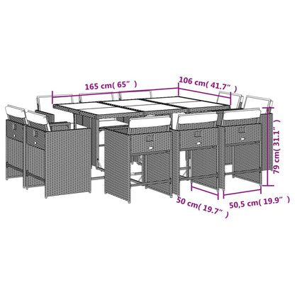 Ensemble à manger de jardin et coussins 11 pcs marron rotin