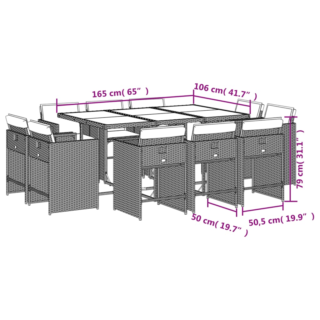 Ensemble à manger de jardin et coussins 11 pcs mélange beige