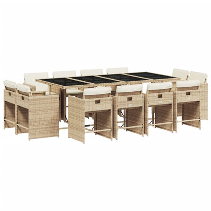 Ensemble à manger de jardin et coussins 13 pcs beige