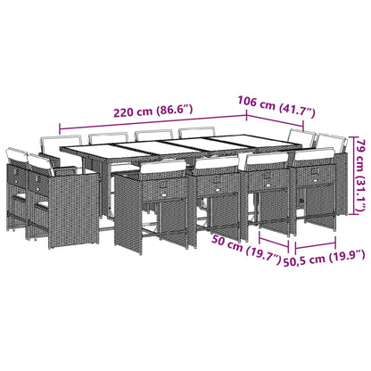 Ensemble à manger de jardin et coussins 13 pcs beige