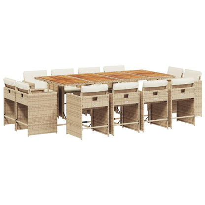 Ensemble à manger de jardin et coussins 13 pcs beige