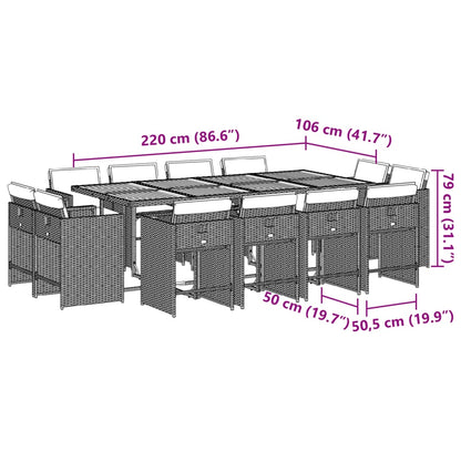 Ensemble à manger de jardin et coussins 13 pcs beige