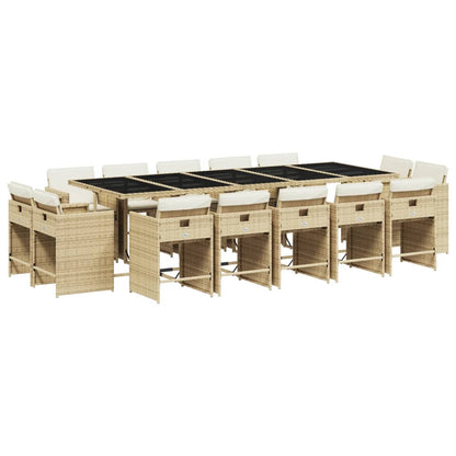 Ensemble à manger de jardin et coussins 15 pcs beige