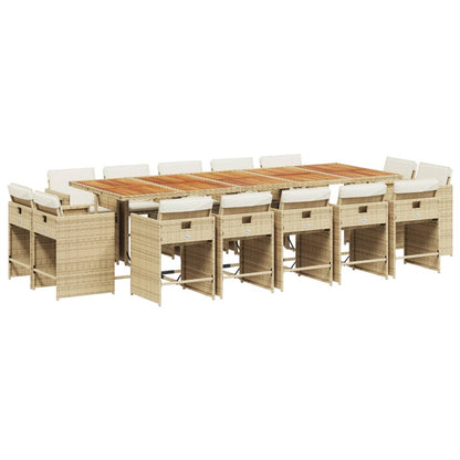 Ensemble à manger de jardin et coussins 15 pcs beige