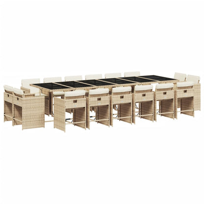 Ensemble à manger de jardin et coussins 17 pcs beige