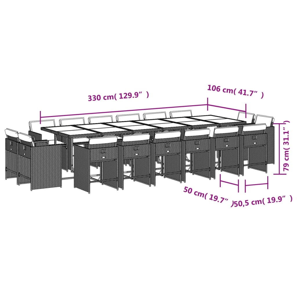 Ensemble à manger de jardin et coussins 17 pcs gris clair rotin