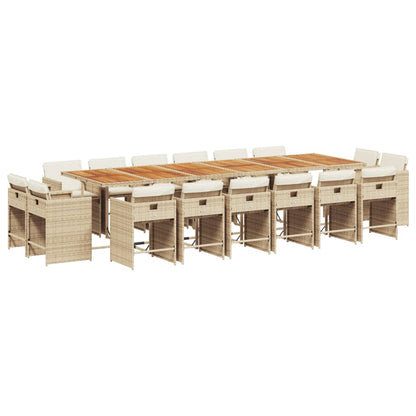 Ensemble à manger de jardin et coussins 17 pcs beige