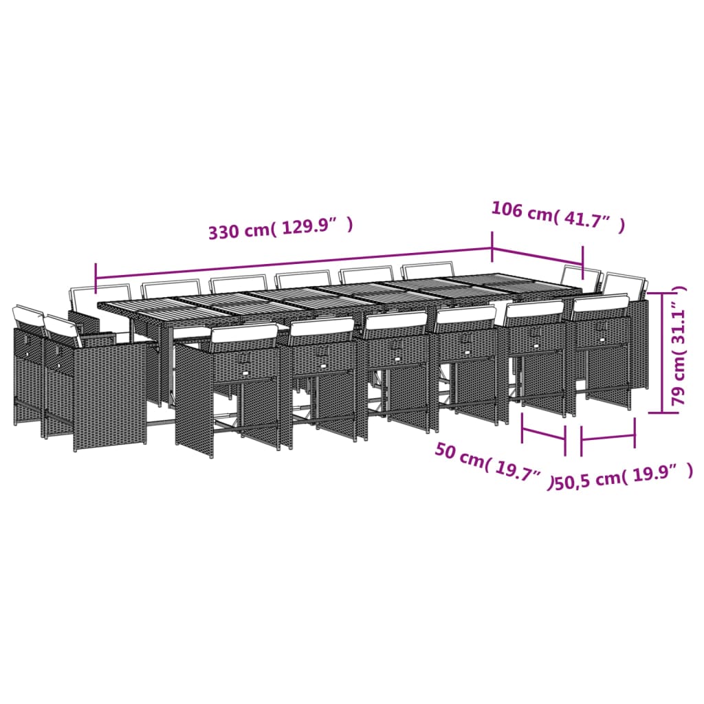 Ensemble à manger de jardin et coussins 17 pcs beige