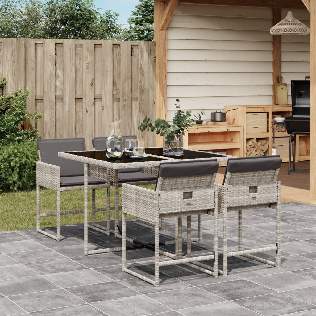 Ensemble à manger de jardin et coussins 5 pcs gris clair rotin