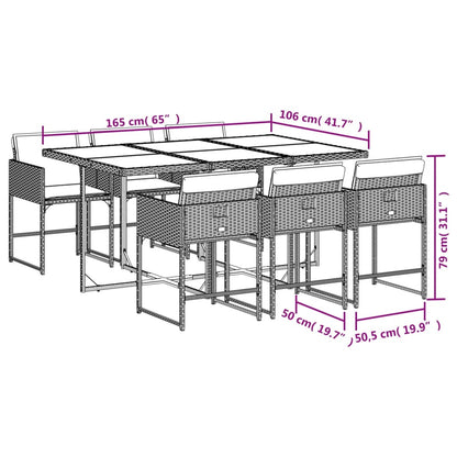 Ensemble à manger de jardin coussins 7pcs Noir Résine tressée