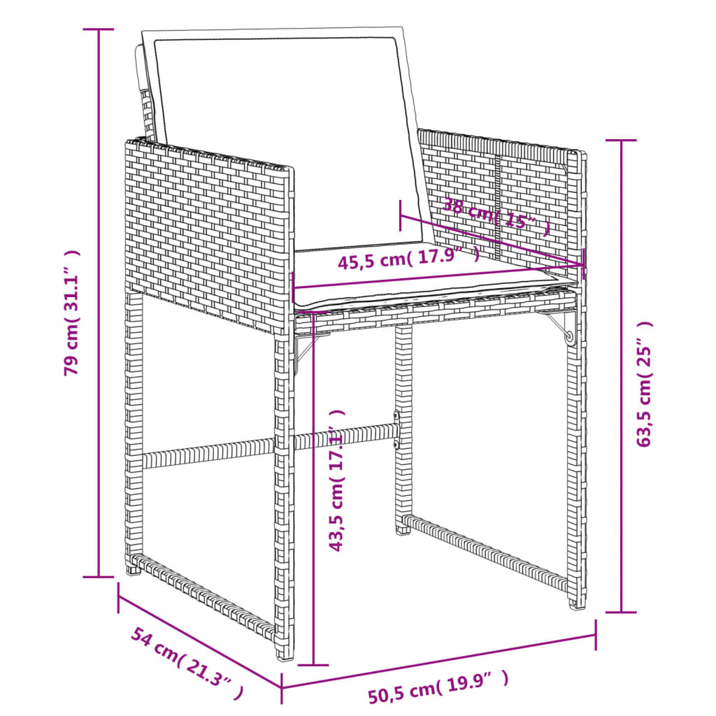 Ensemble à manger de jardin coussins 7pcs Noir Résine tressée